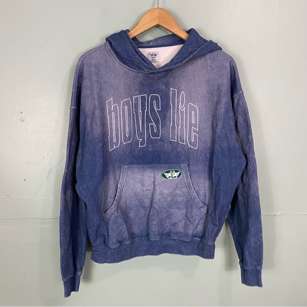 Boys Lie Done Denim Racer Hoodie Blue Pullover Sweater‎ XS Small